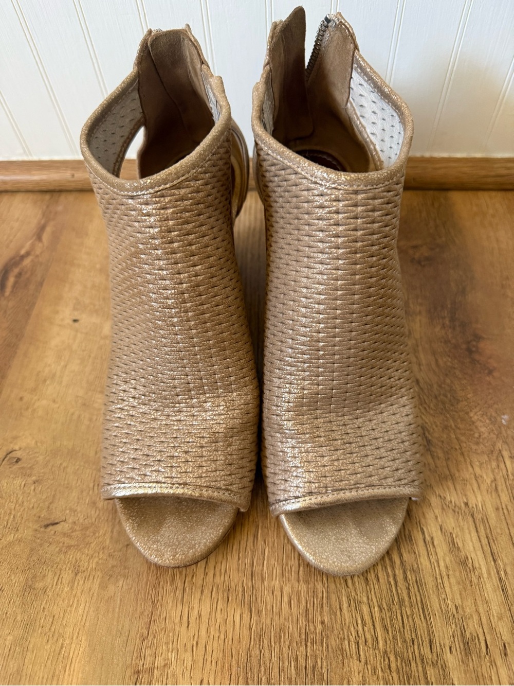 Donald J. Pliner Metallic Woven Open-Toe Booties - Gold
